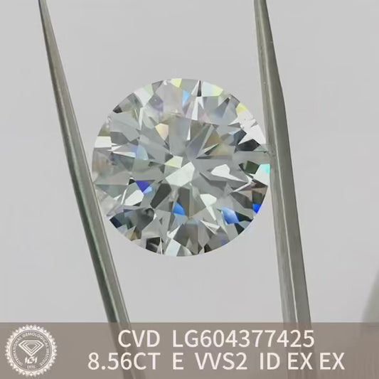 Round Cut 8.56ct E VVS2 CVD Lab Grown Diamond IGI Certificate LG604377425