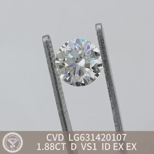 Round Brilliant D VS1 ID EX EX 1.88ct Lab Grown Diamond with IGI Certificate LG631420107 CVD