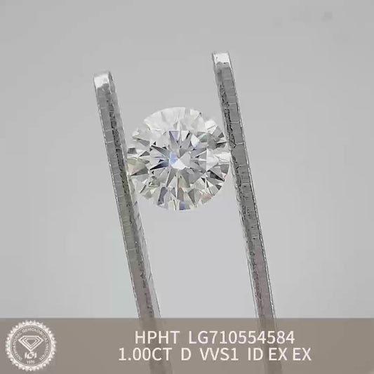Round Cut 1.00 CT D VVS1 ID EX EX Lab Grown Diamond HPHT IGI Certificate  LG710554584