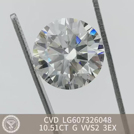 Round Cut 10.51ct G VVS2 CVD Lab Grown Diamond IGI Certificate LG607326048