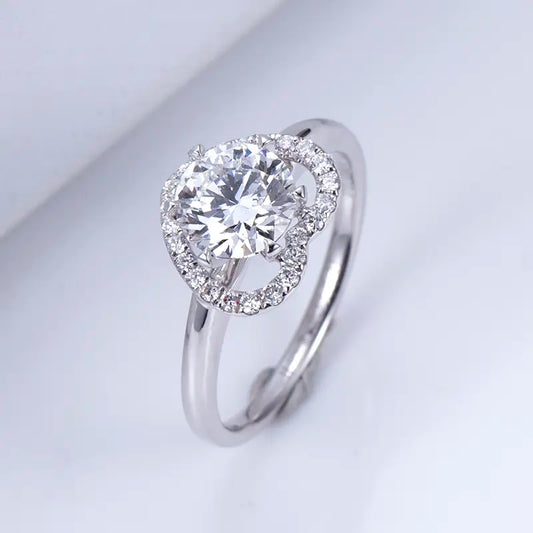 Eco-1108 “Heart For Love” 1CT D VS1 Lab-Grown Diamond Ring in 18K White Gold
