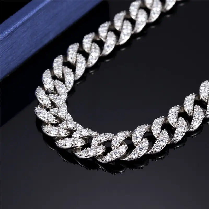 Ecogemma 10mm Moissanite Cuban Link Chain Necklace