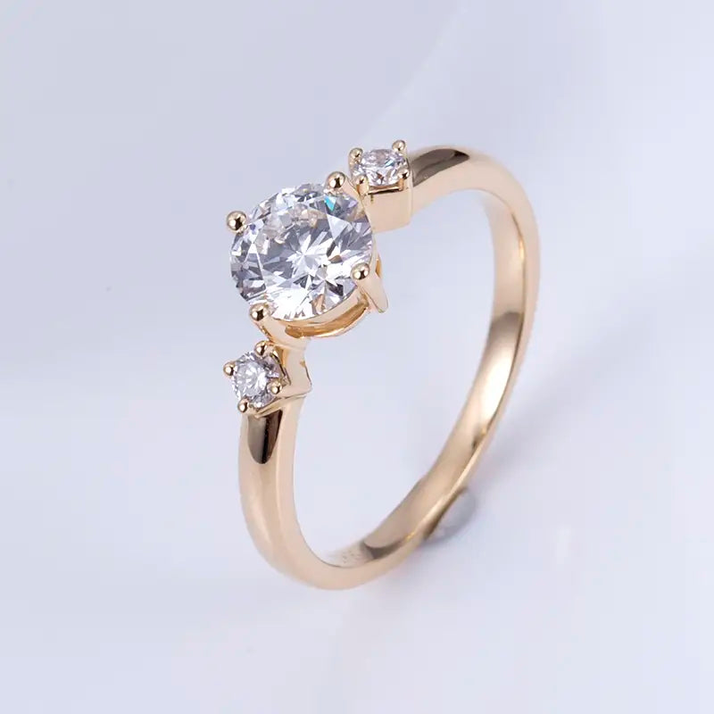 Eco-1196 | Solid 14K/18K Rose Gold Three-Stone Lab-Grown Diamond Ring