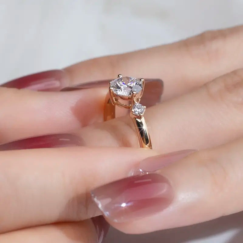 Eco-1196 | Solid 14K/18K Rose Gold Three-Stone Lab-Grown Diamond Ring