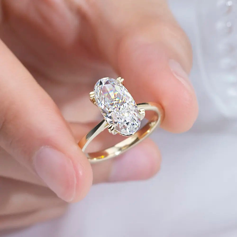 Eco-1811 | 9K Yellow Gold Oval Lab Diamond Ring