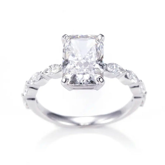 Eco-1304 | 18K White Gold 3.40CT Radiant-Cut Lab-Grown Diamond Ring