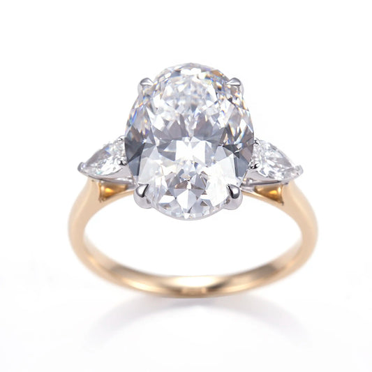 Eco-1307 | 18K White Gold 6CT Oval-Cut Lab-Grown Diamond Three-Stone Ring