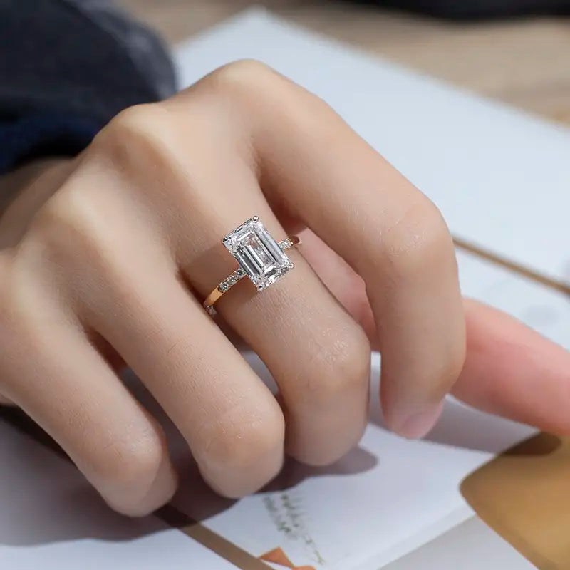 Eco-1417 | 18K Gold Emerald-Cut Lab-Grown Diamond Solitaire Ring