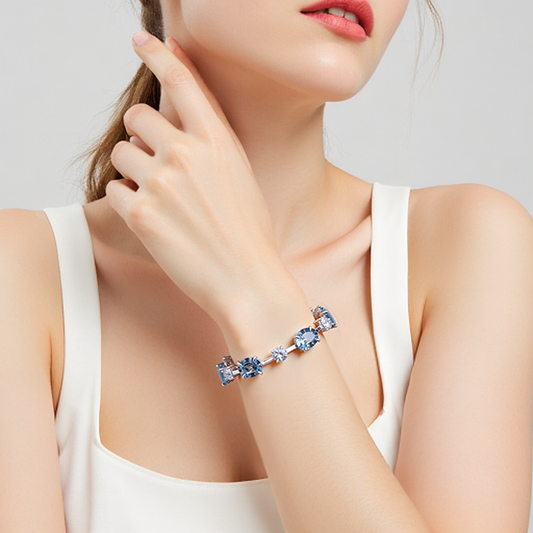 Ecob-636: Ocean Prism – Lab-Grown Sapphire & Diamond Bracelet in 18K White Gold