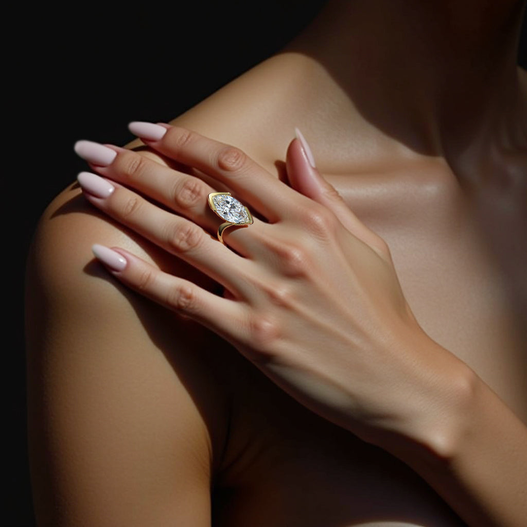 Eco-1886: Golden Orbit – Lab-Grown Marquise Diamond Sculptural Ring in 18K Yellow Gold