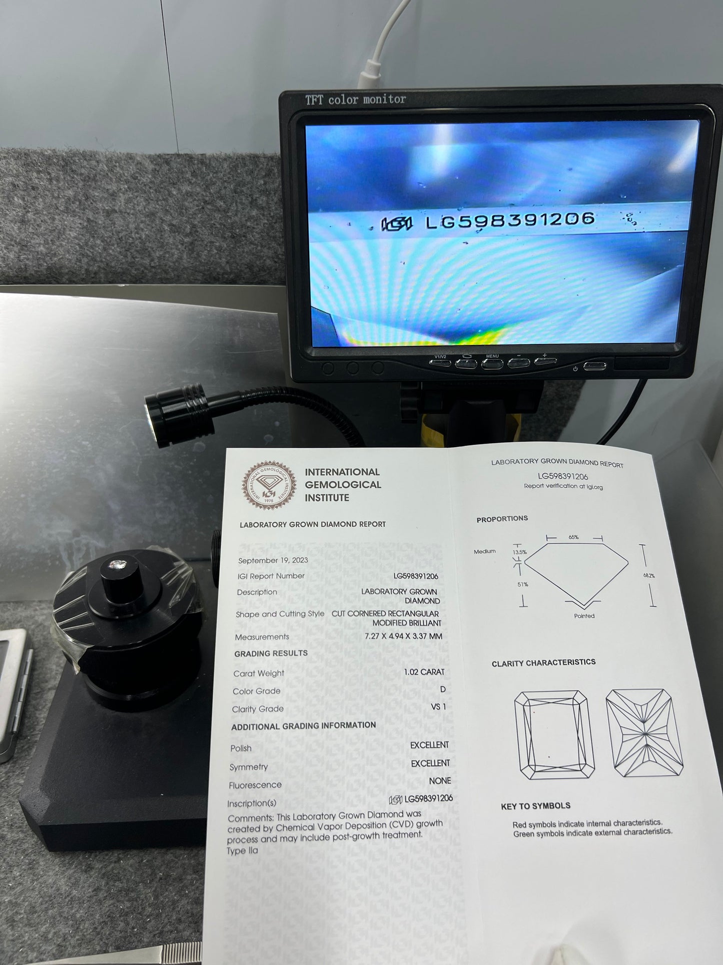 Radiant D VS1 EX EX 1.02ct CVD Lab Grown Diamond with IGI Certificate LG598391206
