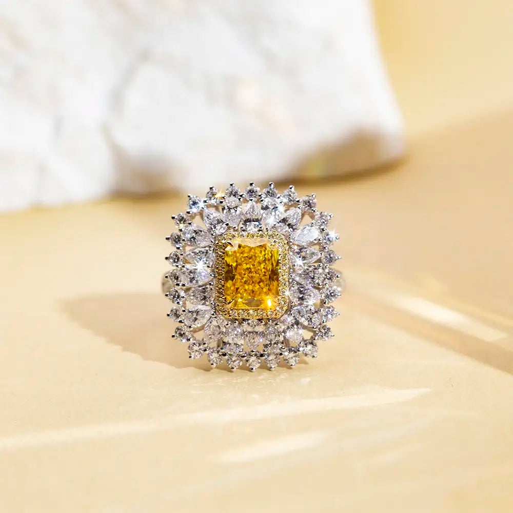 Eco-1671 2CT Fancy Yellow Lab-Grown Diamond Halo Ring in 18K White Gold – Custom Luxury by Ecogemma
