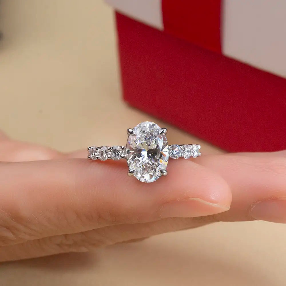 Eco-1712 | 18K White Gold 2.5CT Oval-Cut Lab-Grown Diamond Engagement Ring