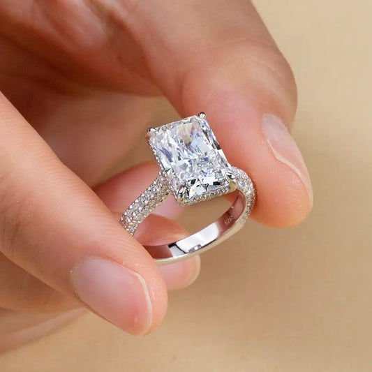 Eco-1713 Radiant Cut Lab-Grown Diamond Halo Ring – Custom in 18K White Gold, PT950, or 14K Yellow Gold