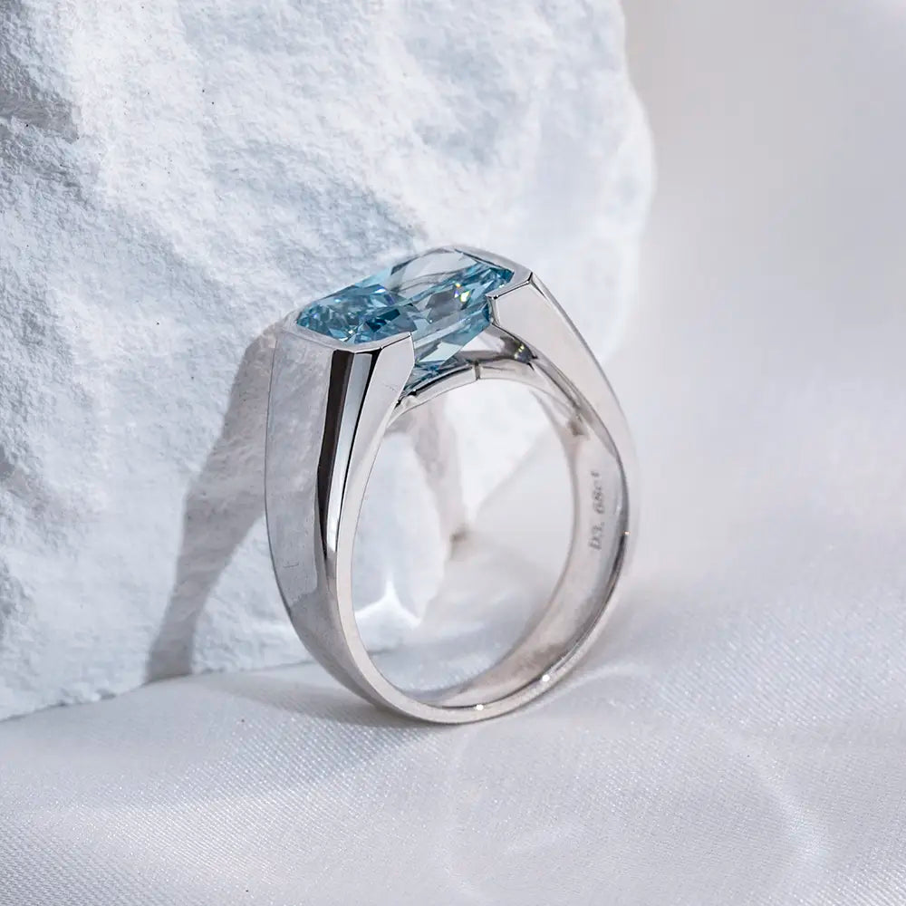 Eco-1717 Fancy Blue Radiant-Cut Lab-Grown Diamond Ring in 18K White Gold – Custom by Ecogemma