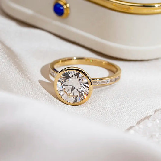 Eco-1722 | 18K Yellow Gold 3CT Round-Cut Lab-Grown Diamond Bezel Ring
