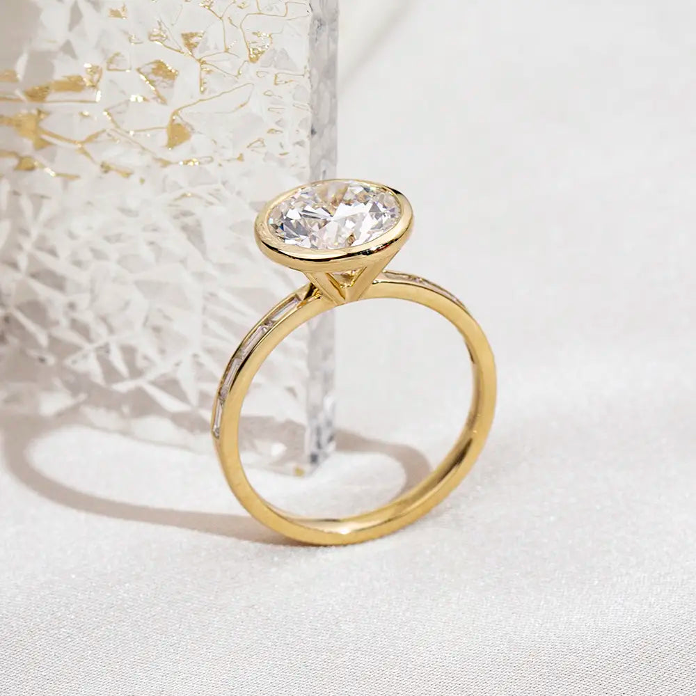 Eco-1722 | 18K Yellow Gold 3CT Round-Cut Lab-Grown Diamond Bezel Ring