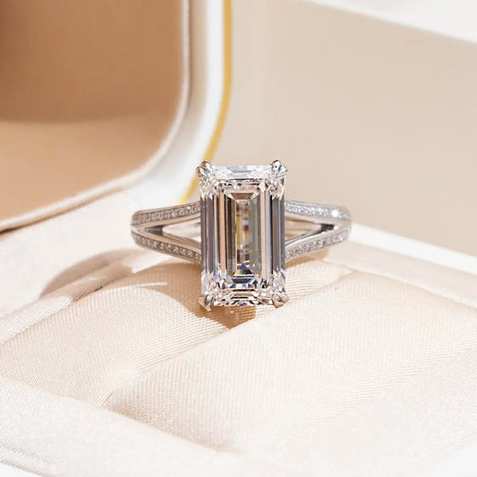 Eco-1807 Emerald-Cut Lab-Grown Diamond Ring in 14K/18K White Gold – Custom Jewelry