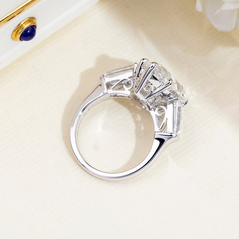 Eco-1888: Crowned Light – Lab-Grown Pear Diamond Three-Stone Ring in 18K White Gold