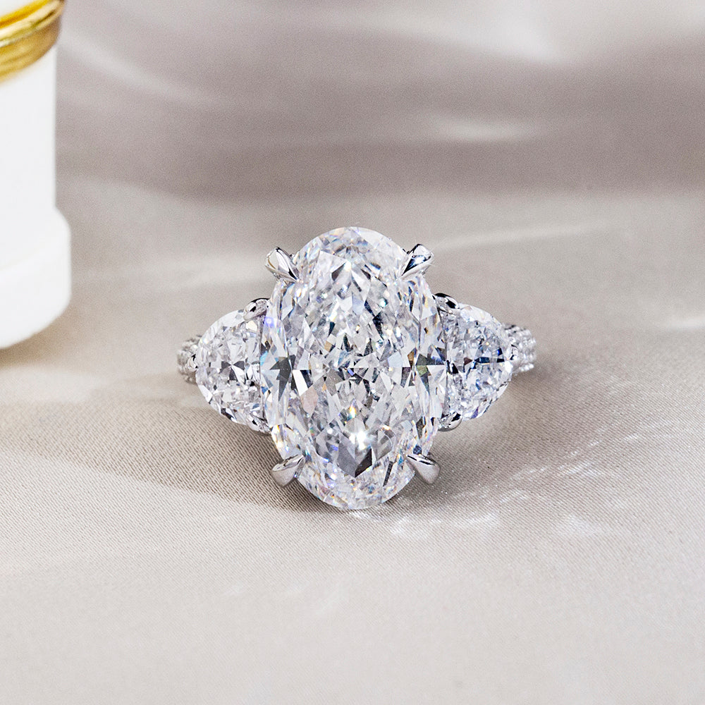 Eco-1893: Light Ascendant – Lab-Grown Oval Diamond Trilogy Ring in 18K White Gold