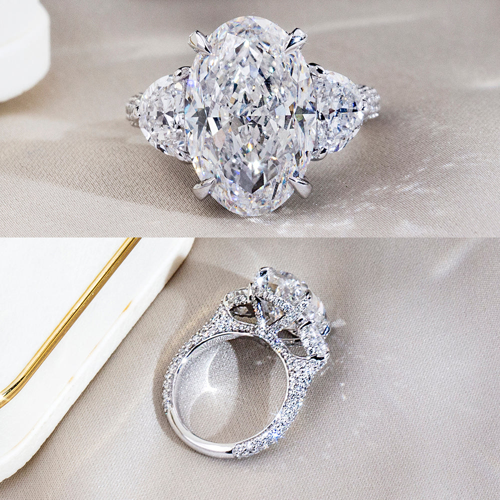 Eco-1893: Light Ascendant – Lab-Grown Oval Diamond Trilogy Ring in 18K White Gold