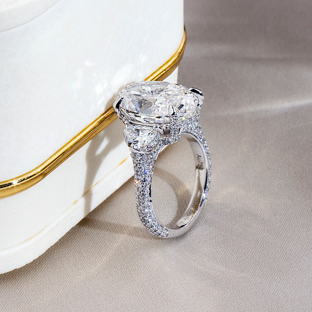 Eco-1893: Light Ascendant – Lab-Grown Oval Diamond Trilogy Ring in 18K White Gold