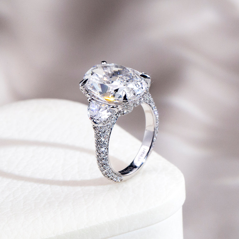 Eco-1893: Light Ascendant – Lab-Grown Oval Diamond Trilogy Ring in 18K White Gold