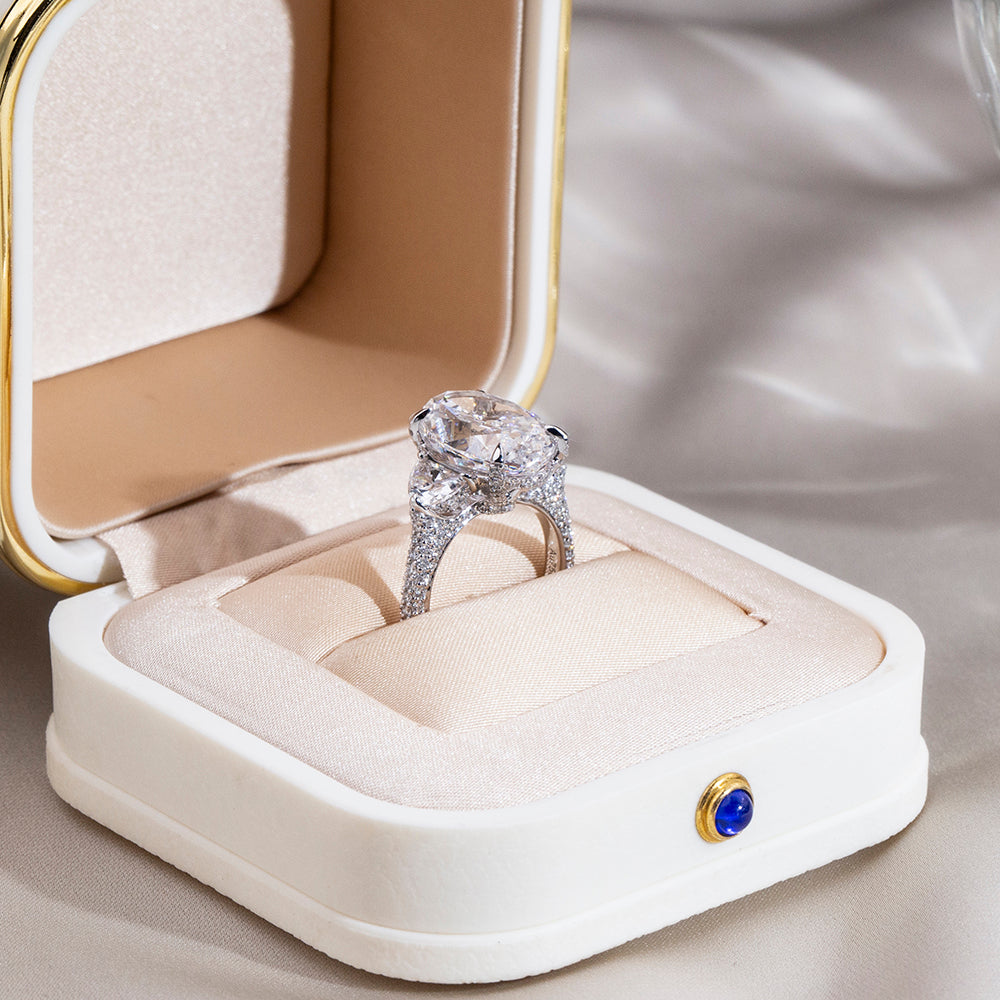 Eco-1893: Light Ascendant – Lab-Grown Oval Diamond Trilogy Ring in 18K White Gold