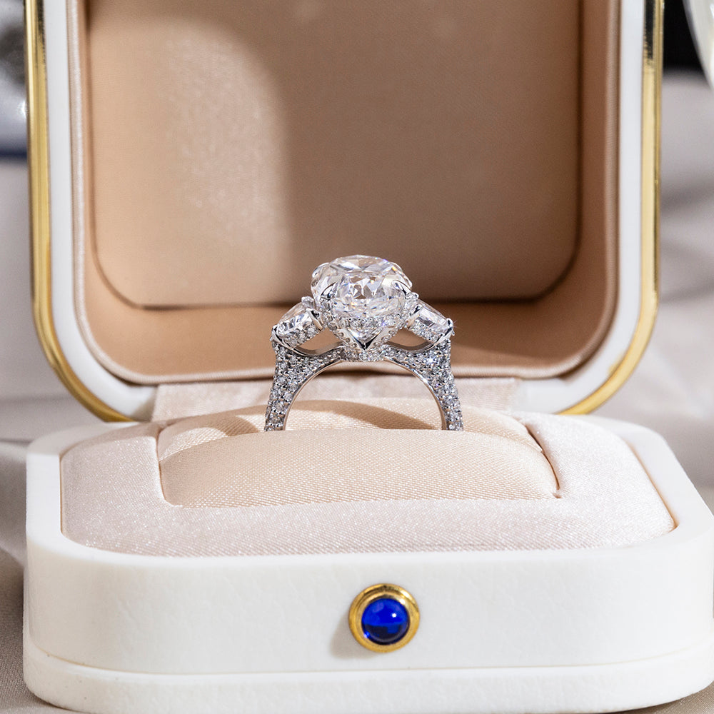 Eco-1893: Light Ascendant – Lab-Grown Oval Diamond Trilogy Ring in 18K White Gold