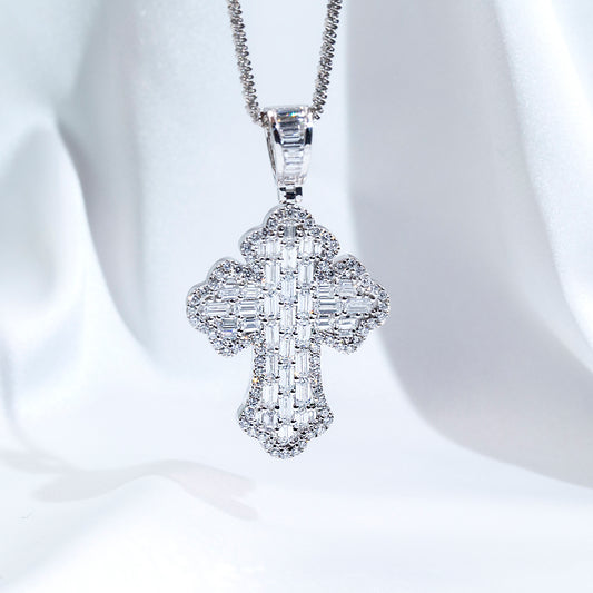 Econ-910 "Celestial Structure" Lab-Grown Diamond Cross Pendant Necklace