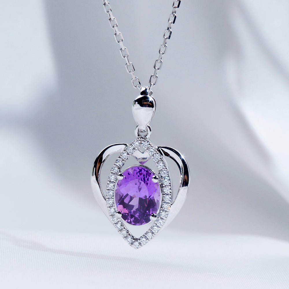 Econ-912 "Amethyst Embrace" Lab-Grown Gemstone Heart Pendant Necklace