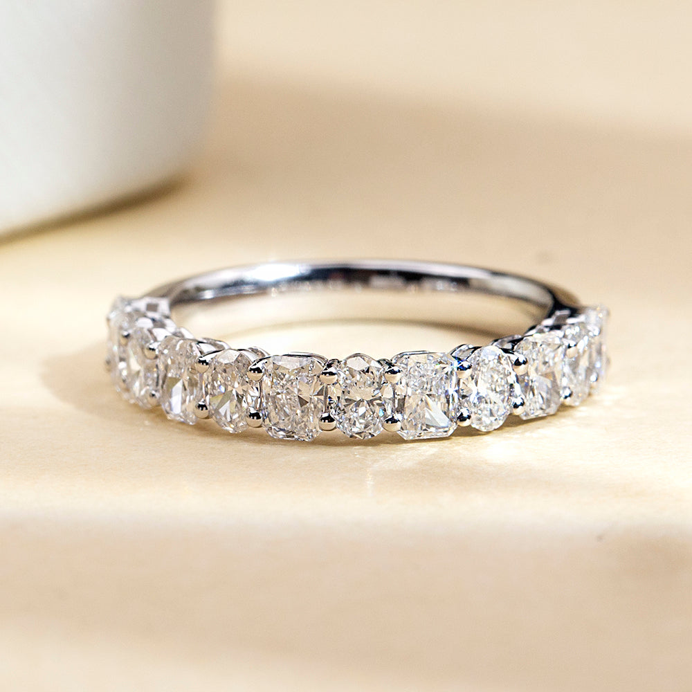 Eco-1896: Whisper of Eternity – Lab-Grown Cushion Diamond Half-Eternity Band in 18K White Gold