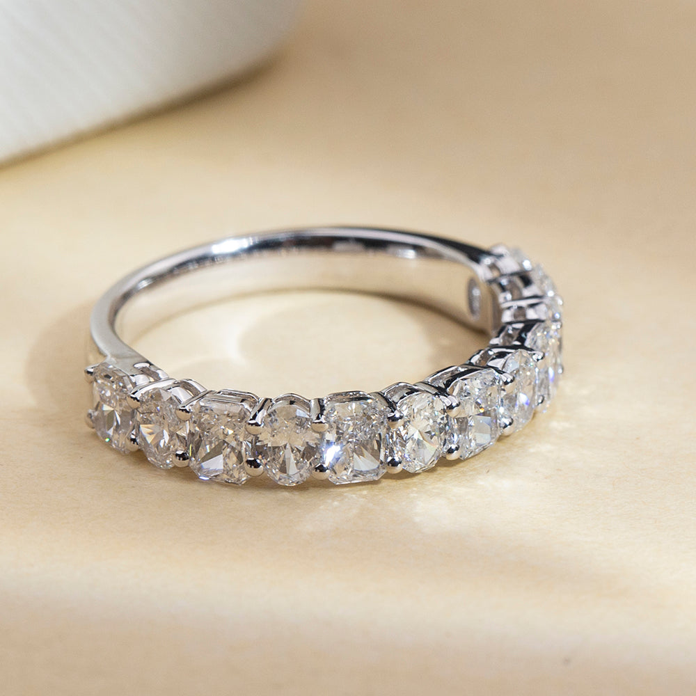 Eco-1896: Whisper of Eternity – Lab-Grown Cushion Diamond Half-Eternity Band in 18K White Gold