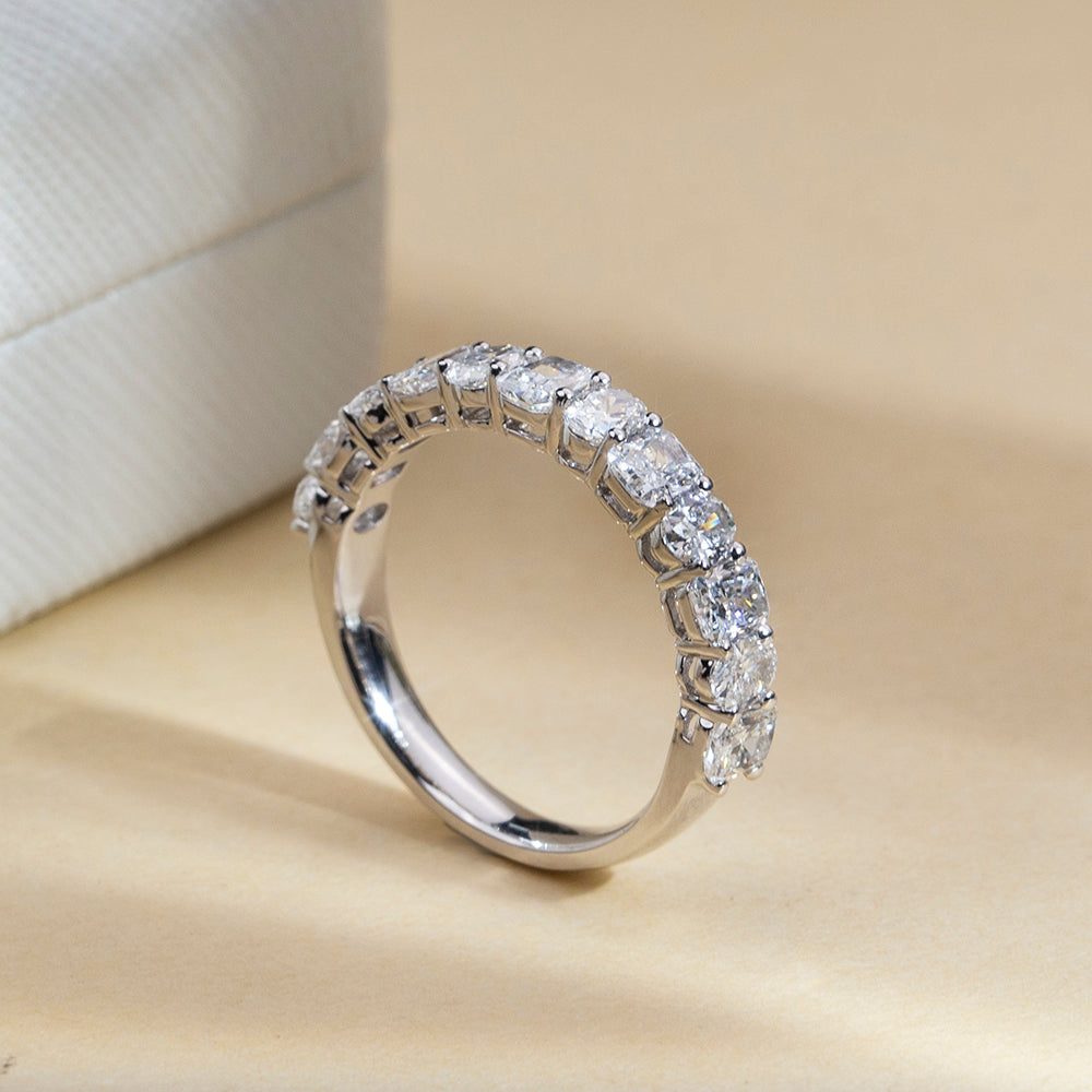 Eco-1896: Whisper of Eternity – Lab-Grown Cushion Diamond Half-Eternity Band in 18K White Gold