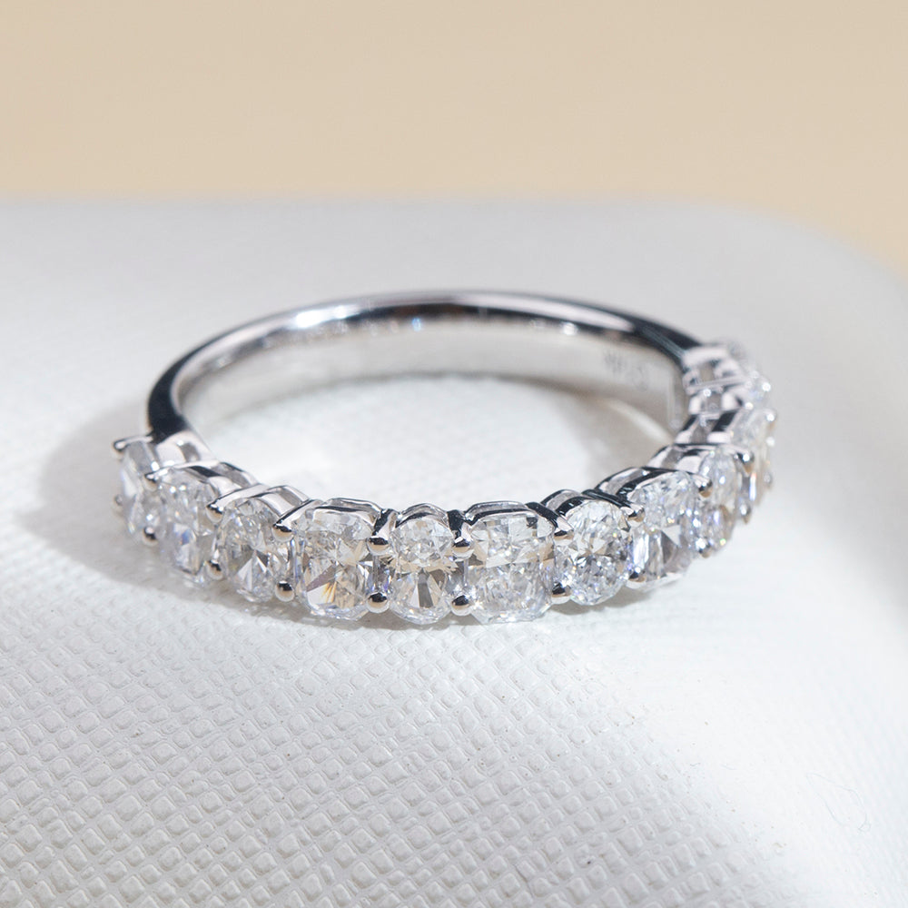 Eco-1896: Whisper of Eternity – Lab-Grown Cushion Diamond Half-Eternity Band in 18K White Gold