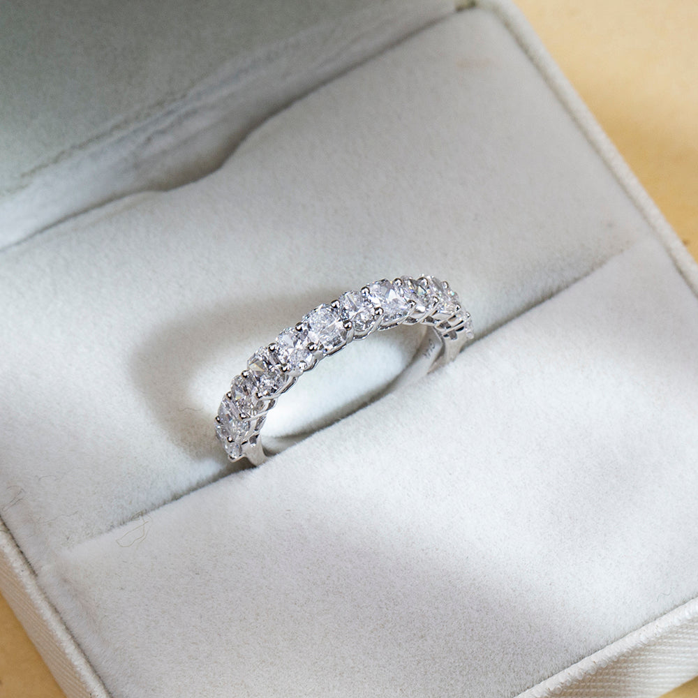 Eco-1896: Whisper of Eternity – Lab-Grown Cushion Diamond Half-Eternity Band in 18K White Gold