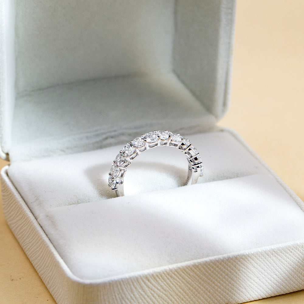 Eco-1896: Whisper of Eternity – Lab-Grown Cushion Diamond Half-Eternity Band in 18K White Gold