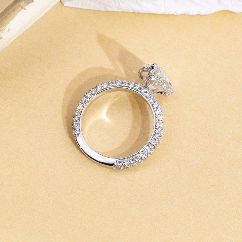 Eco-1897: Teardrop of Light – Lab-Grown Pear Diamond Pavé Ring in 18K White Gold