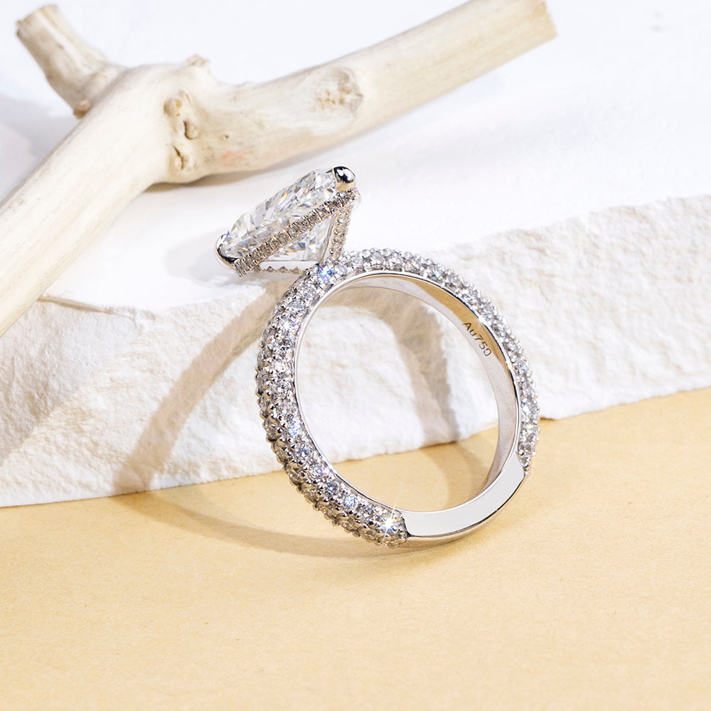 Eco-1897: Teardrop of Light – Lab-Grown Pear Diamond Pavé Ring in 18K White Gold