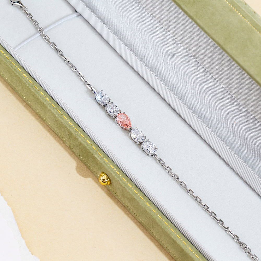 Ecob-640: ブラッシュ ラディアンス – ラボグロウン ピンクサファイア＆ダイヤモンド ブレスレット（18Kホワイトゴールド） 