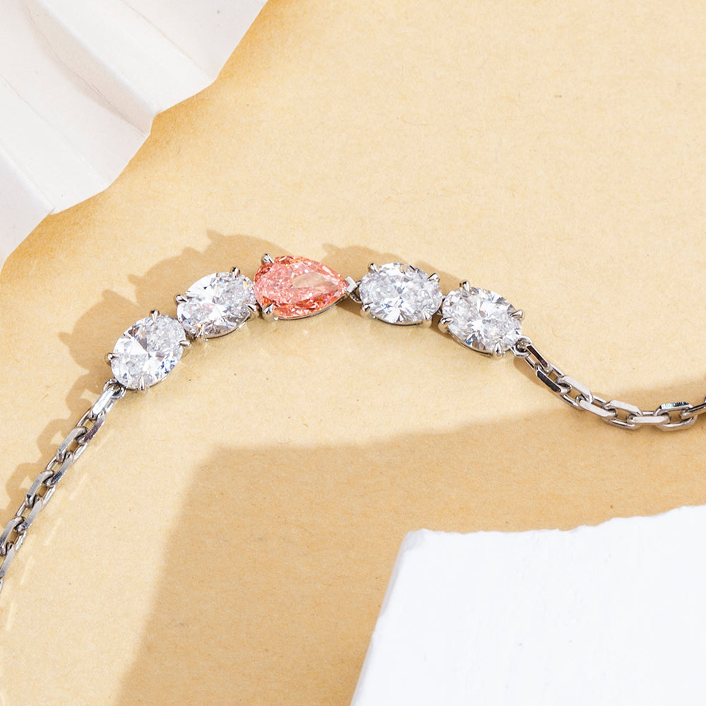 Ecob-640: ブラッシュ ラディアンス – ラボグロウン ピンクサファイア＆ダイヤモンド ブレスレット（18Kホワイトゴールド） 