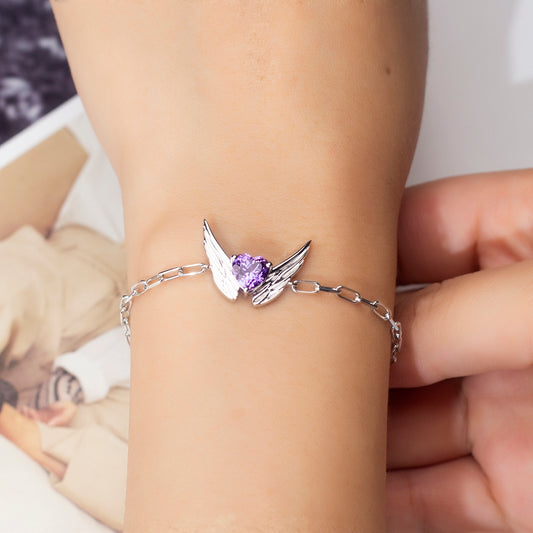 Ecob-611 | Winged Amour Heart Gemstone Bracelet in 18K Gold