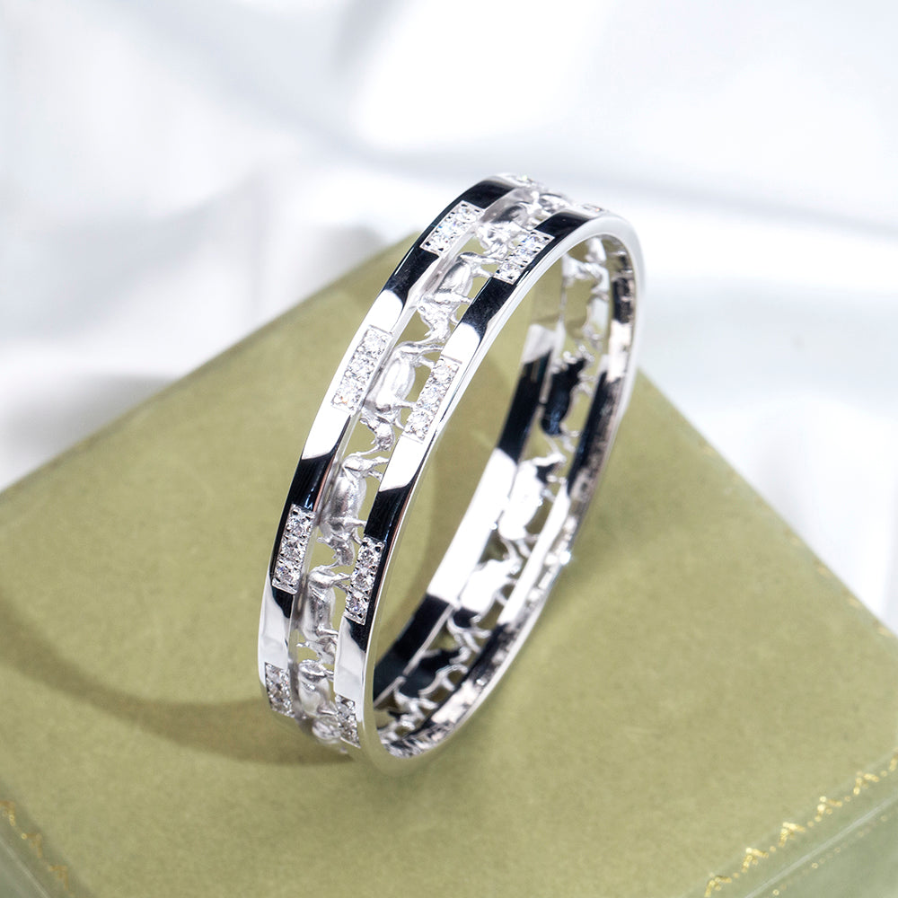 Ecob-643: Equinox Geometry – Pulsera de eslabones con diamantes cultivados en laboratorio en oro blanco de 18 quilates