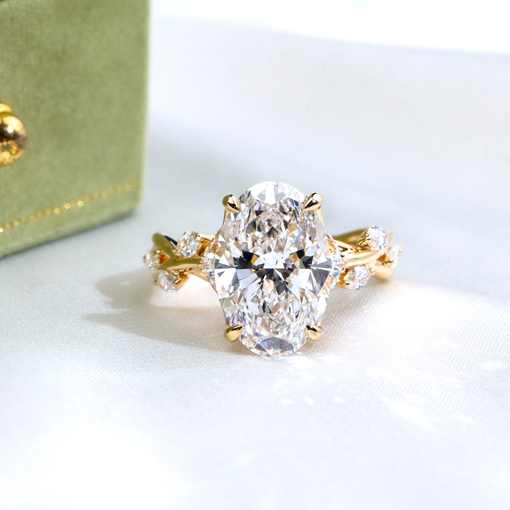 Eco-1903: Vine of Light – Lab-Grown Oval Diamond Nature-Inspired Ring in 18K Yellow Gold