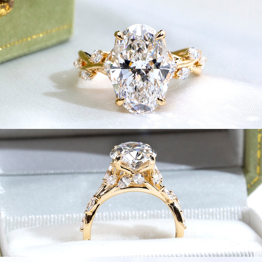 Eco-1903: Vine of Light – Lab-Grown Oval Diamond Nature-Inspired Ring in 18K Yellow Gold