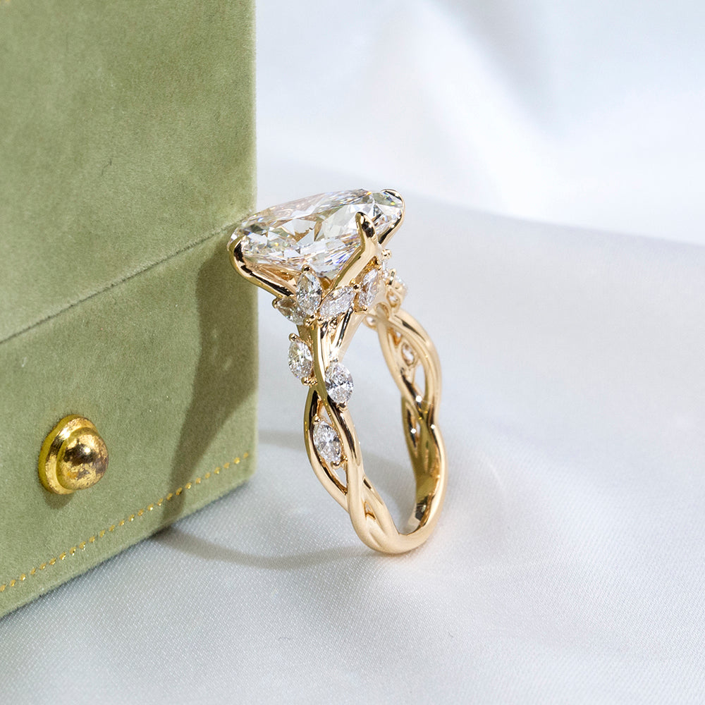 Eco-1903: Vine of Light – Lab-Grown Oval Diamond Nature-Inspired Ring in 18K Yellow Gold