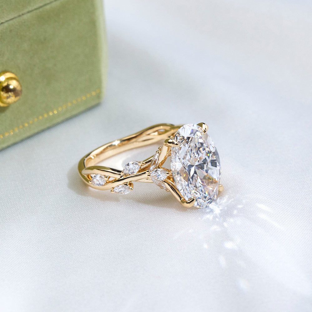 Eco-1903: Vine of Light – Lab-Grown Oval Diamond Nature-Inspired Ring in 18K Yellow Gold