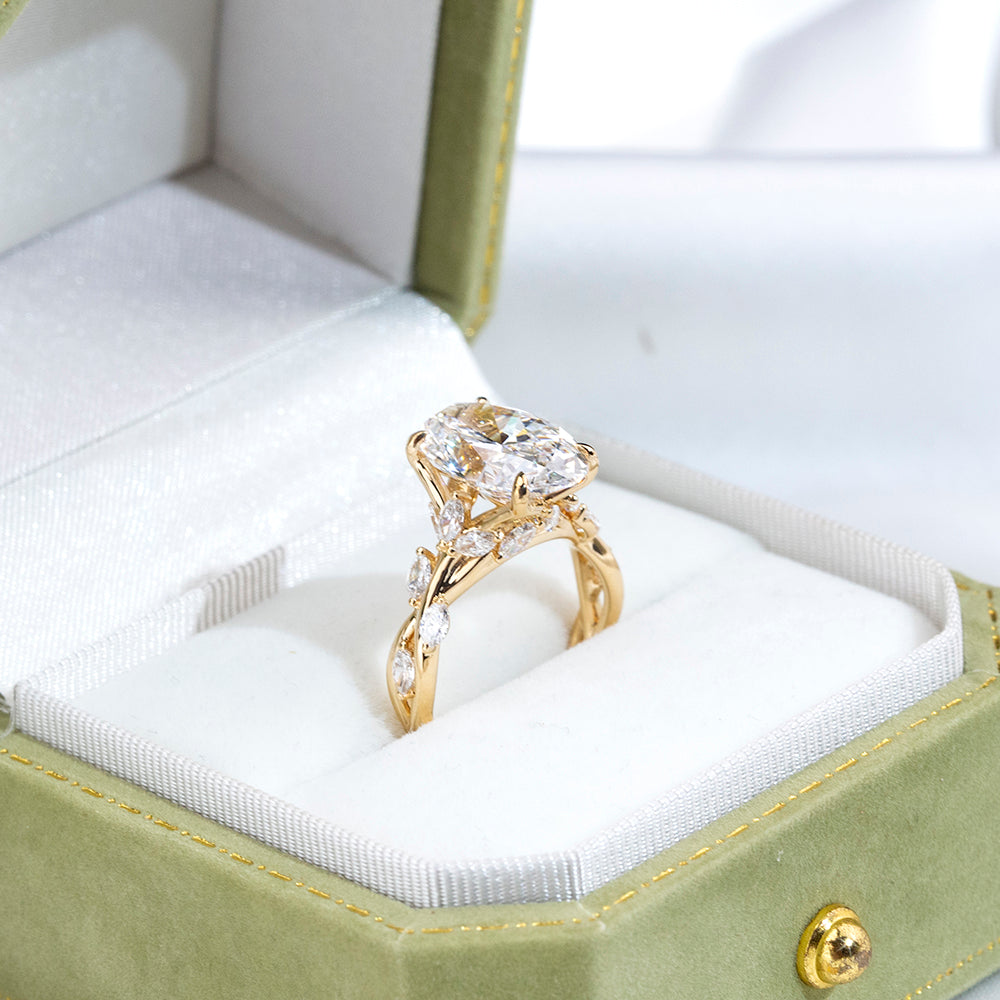 Eco-1903: Vine of Light – Lab-Grown Oval Diamond Nature-Inspired Ring in 18K Yellow Gold