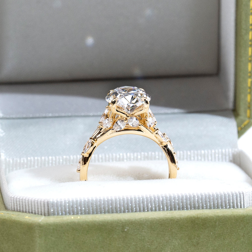 Eco-1903: Vine of Light – Lab-Grown Oval Diamond Nature-Inspired Ring in 18K Yellow Gold