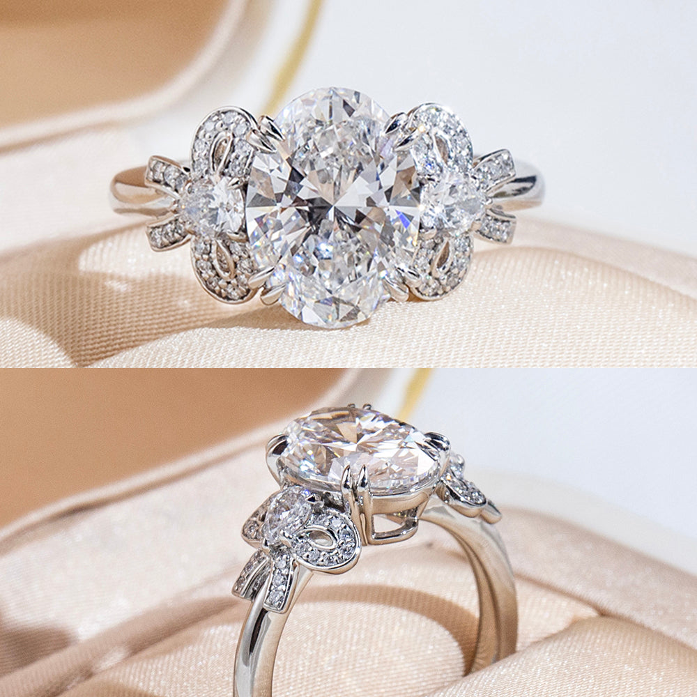 Eco-1906: Ribbon Radiance – Lab-Grown Oval Diamond Bow-Inspired Ring in 18K White Gold